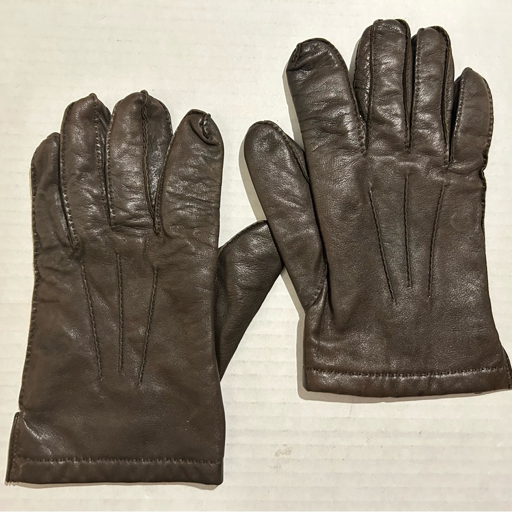Vintage Gates Men's Leather Gloves Brown Lambskin with Cashmere Lining Size 10